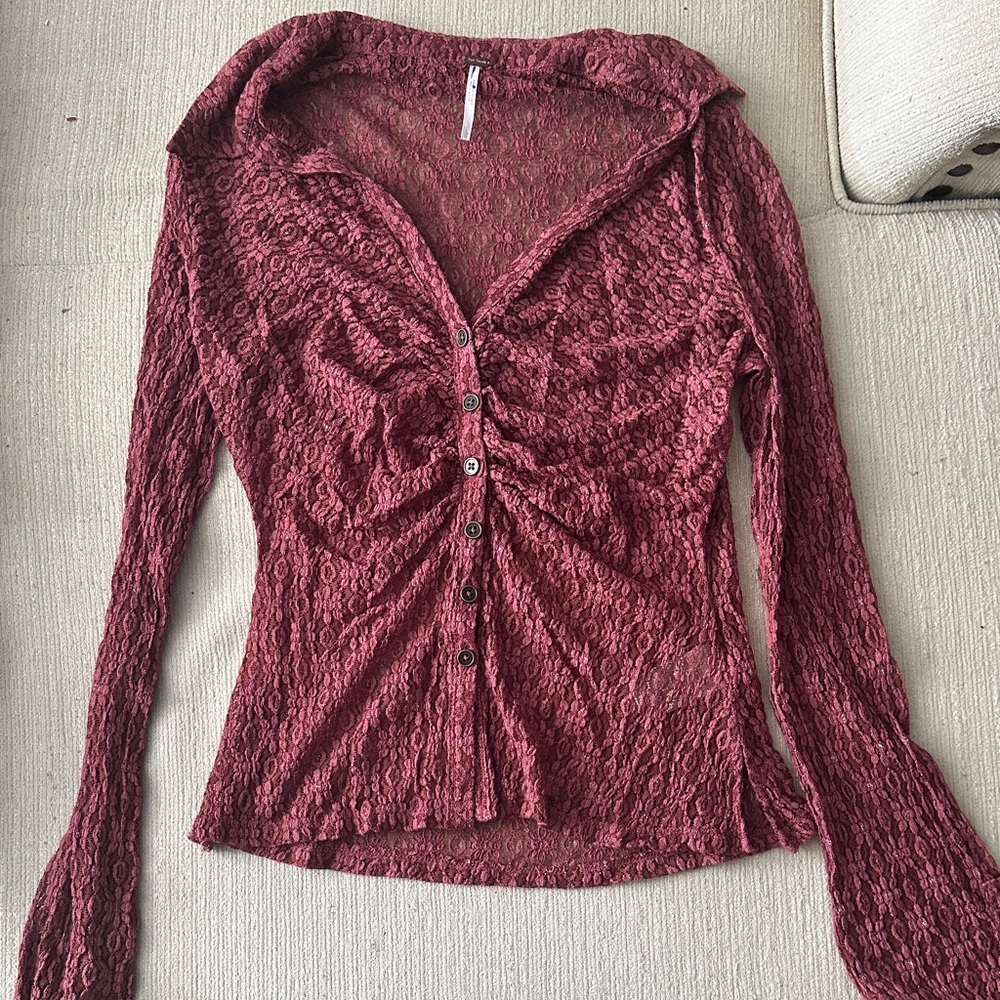 Free People Burgundy Lace Top